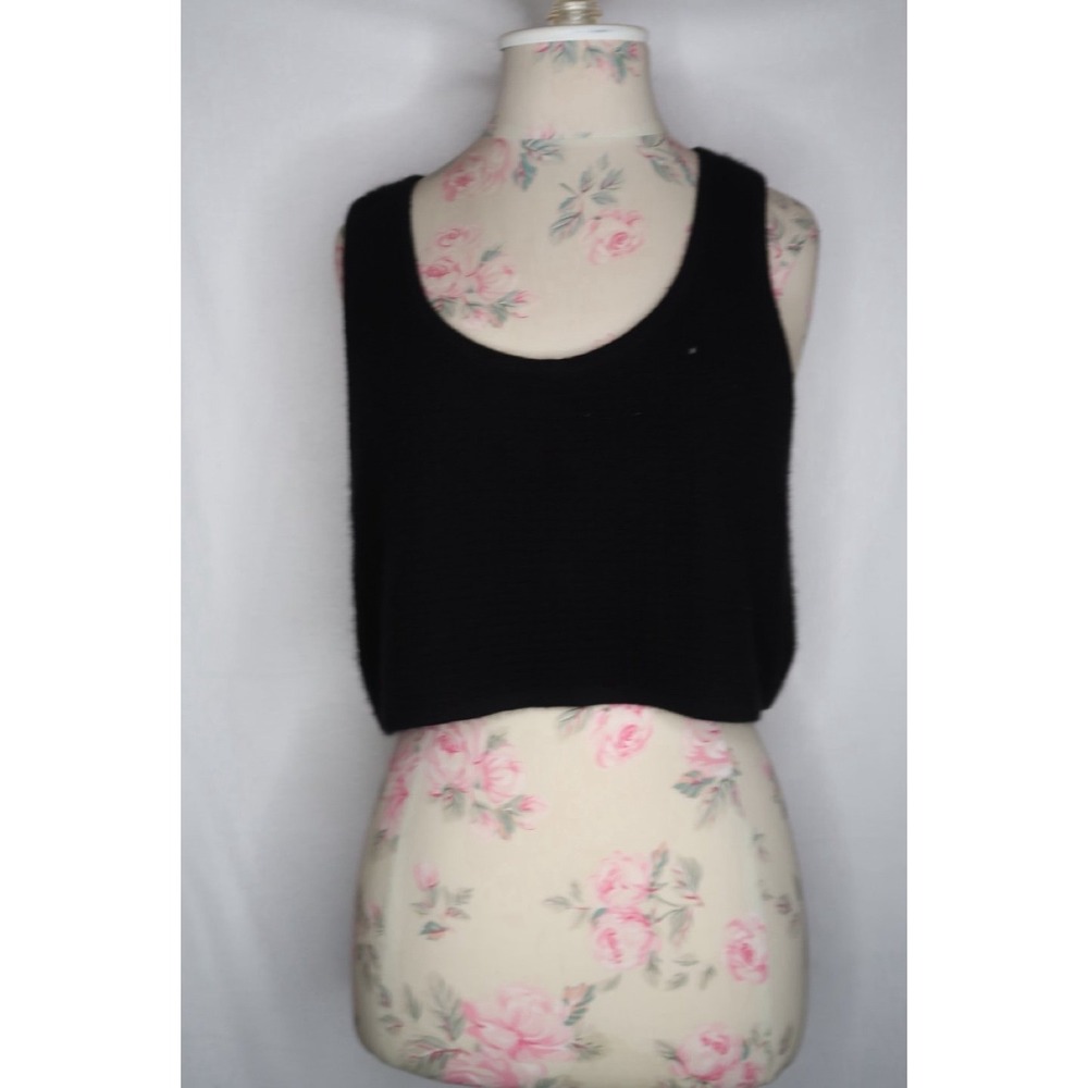 ALO Yoga Cashmere Plush Waffle Knit Cropped Top Black Sleeveless Women's Small
